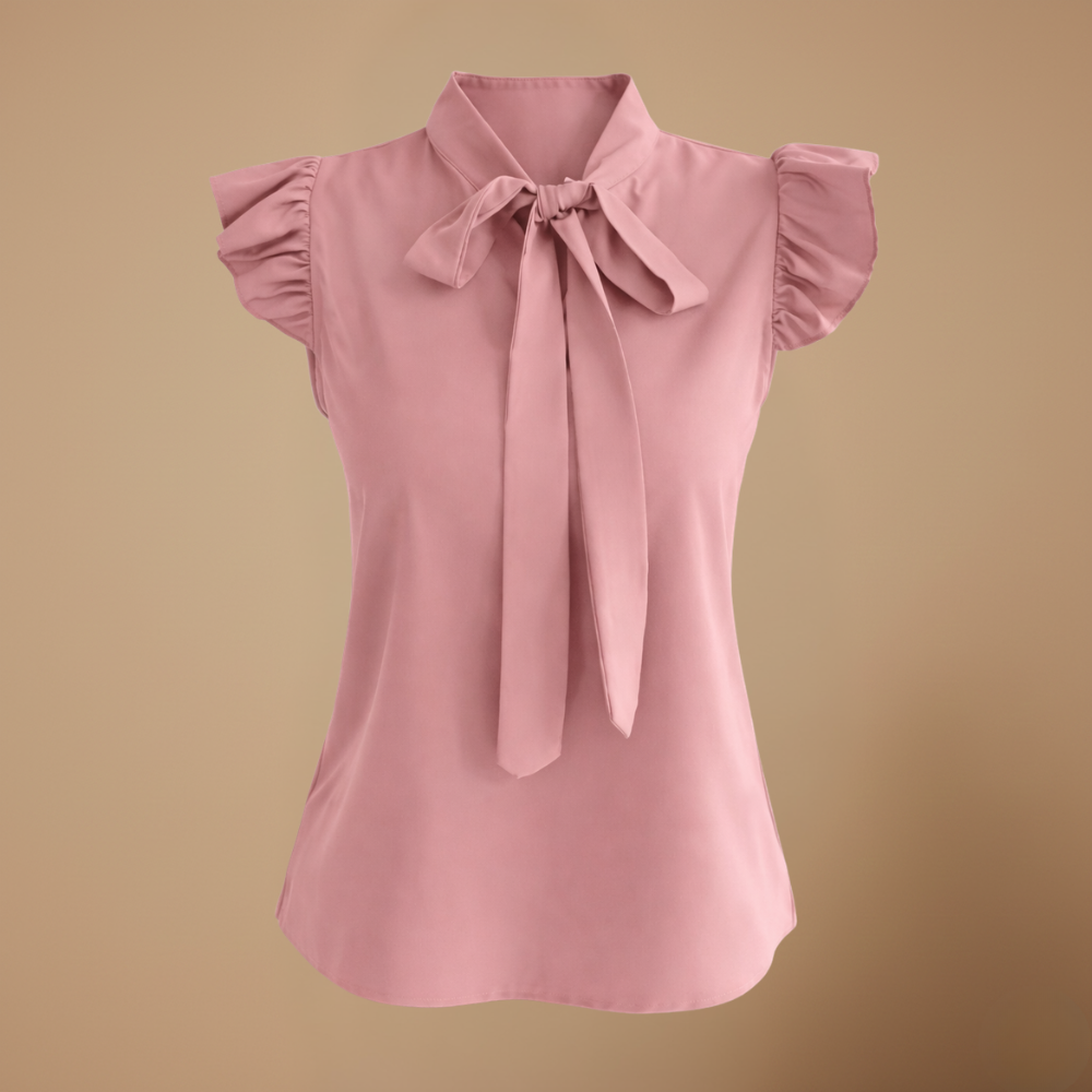 Dames elegante blouse met korte mouwen ruches en strikje Jelle Jora Mode