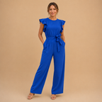 Dames jumpsuit met wijde pijpen gerimpelde mouwen en ceintuur Jelle Jora Mode