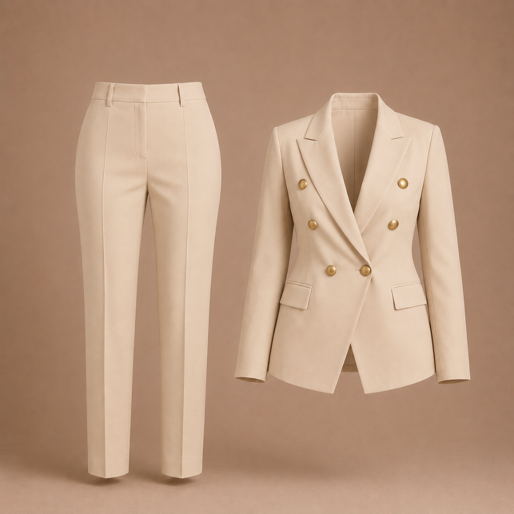 Dames elegant pak met broek en dubbele rij knopen Jelle Jora Mode