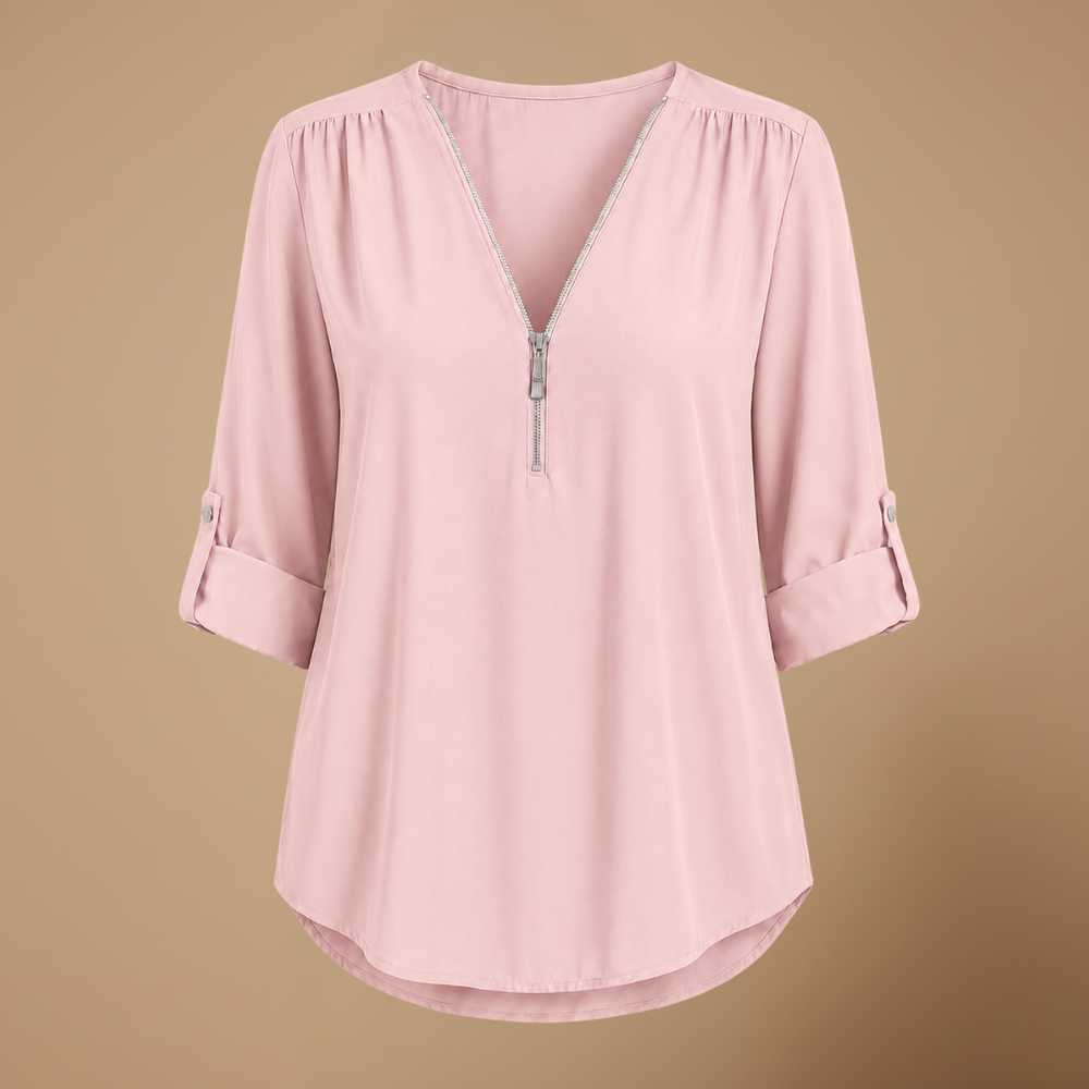 Dames blouse met V-hals en ritssluiting Jelle Jora Mode