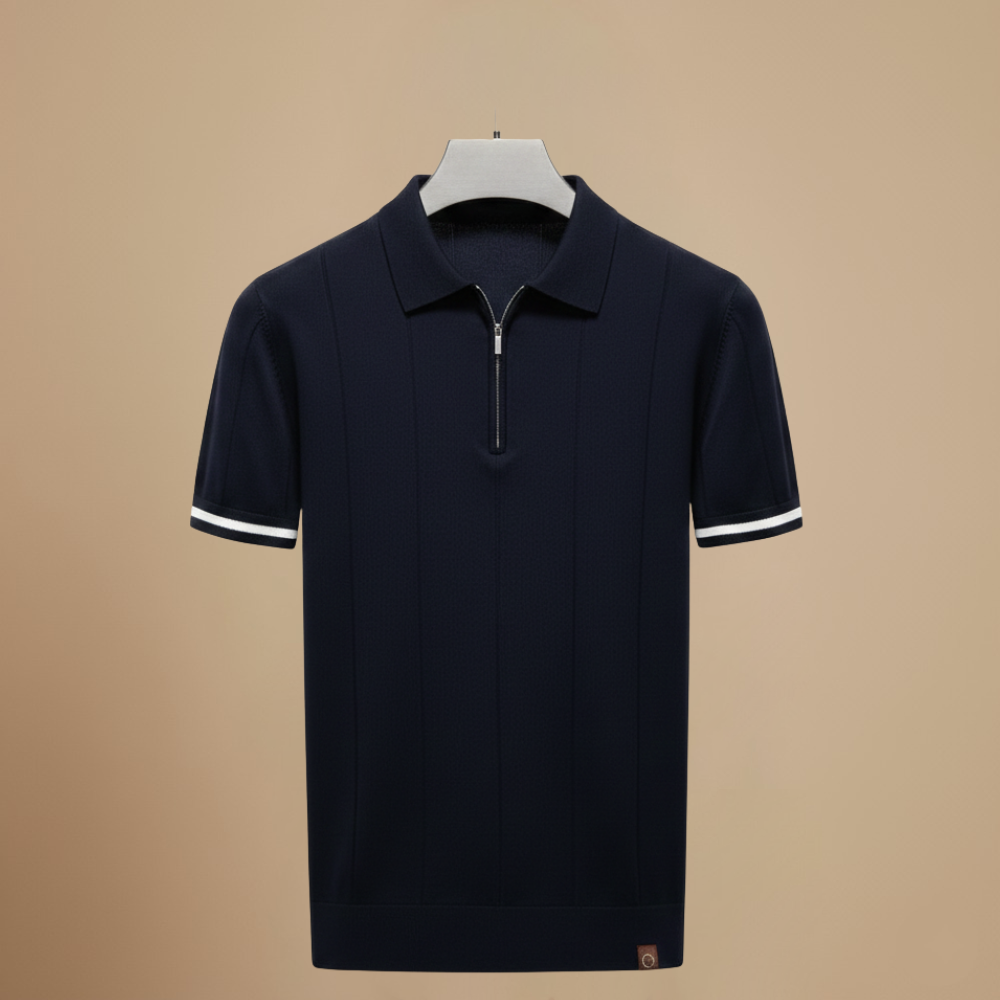 Heren polo met kwartritssluiting en slanke pasvorm Jelle Jora Mode