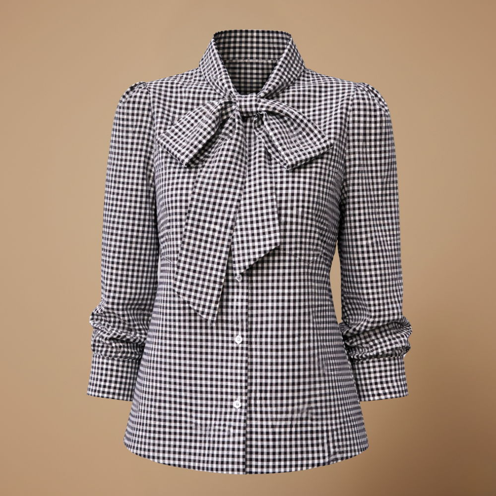 Damesblouse met lange mouwen ruitjespatroon en strik Jelle Jora Mode