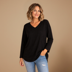 Dames ledigvallend casual t-shirt met lange mouwen en v-hals Jelle Jora Mode