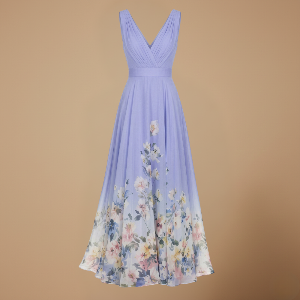Dames bloemenprint maxi-jurk met v-hals ontwerp Jelle Jora Mode