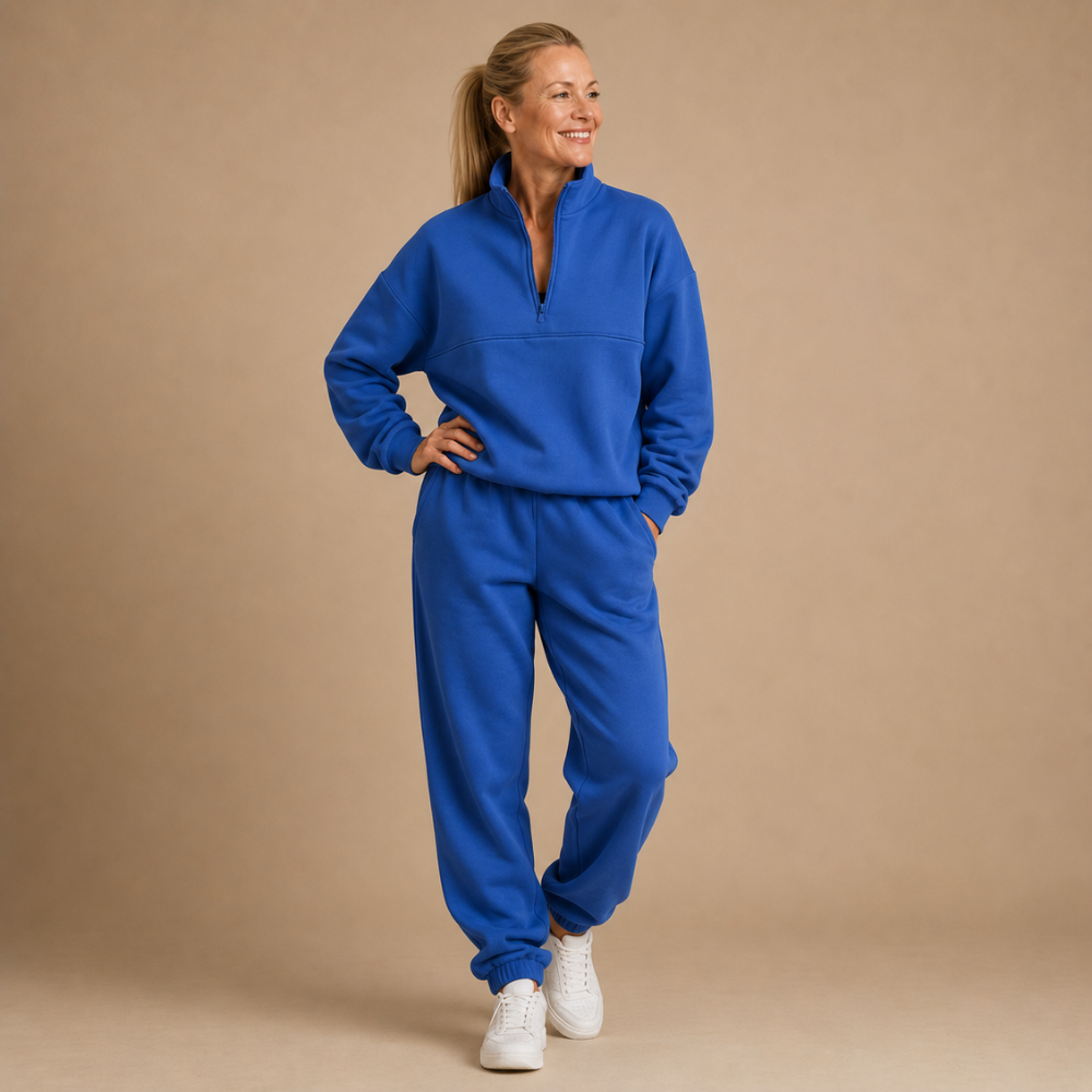 Dames casual sweatshirtset met halve rits Jelle Jora Mode