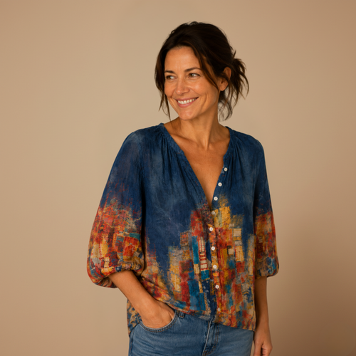 Dames casual blouse met halflange mouwen en knoopsluiting Jelle Jora Mode