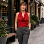 Dames-tanktop met gedrapeerde halternek open rug en zonder mouwen Jelle Jora Mode