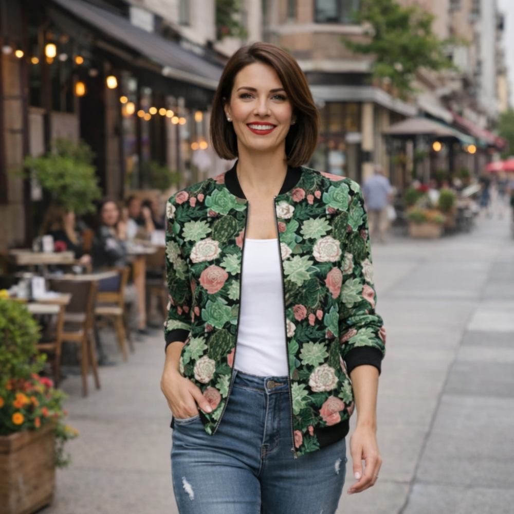 Casual bomberjack met bloemen print Jelle Jora Mode