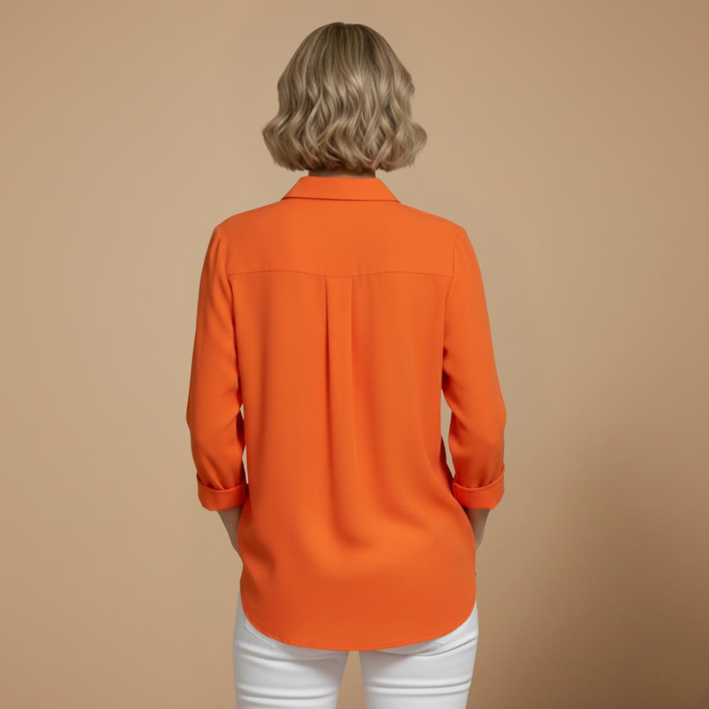 Dames losvallend effen overhemd met lange mouwen en knoopsluiting