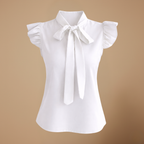 Dames elegante blouse met korte mouwen ruches en strikje Jelle Jora Mode