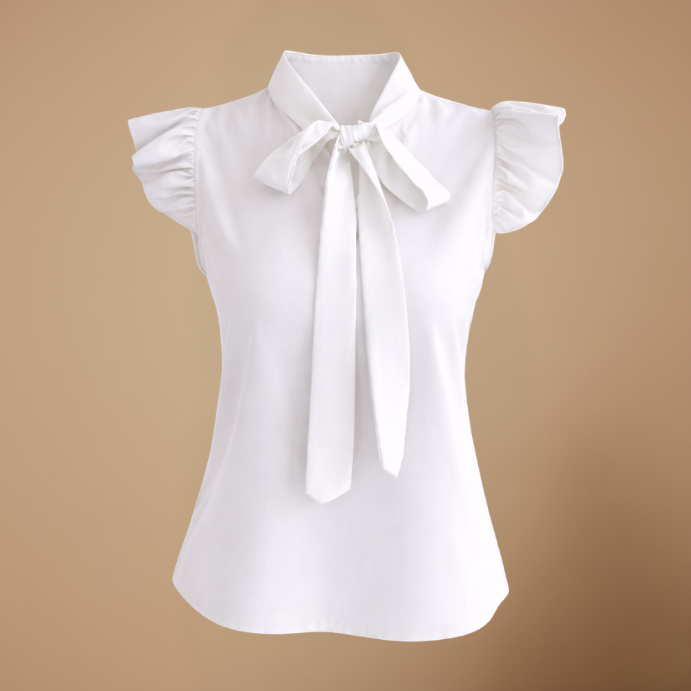 Dames elegante blouse met korte mouwen ruches en strikje Jelle Jora Mode