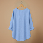 Dames casual blouse met losse pasvorm knoopsluiting en v-hals Jelle Jora Mode