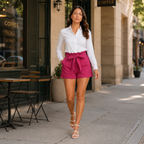 Damesshort met hoge taille en strikband Jelle Jora Mode
