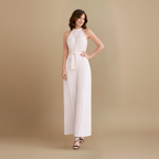 Dames geplooide jumpsuit – hoge hals ontwerp met riem Jelle Jora Mode
