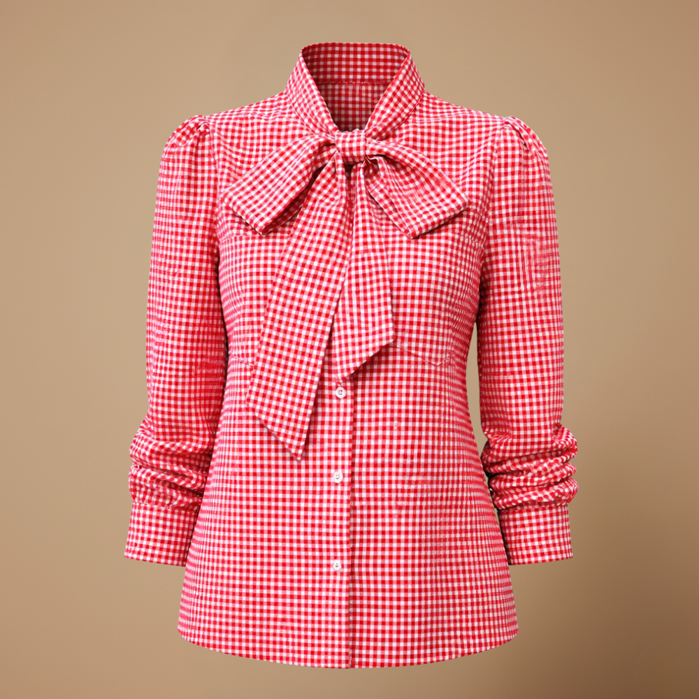 Damesblouse met lange mouwen ruitjespatroon en strik Jelle Jora Mode