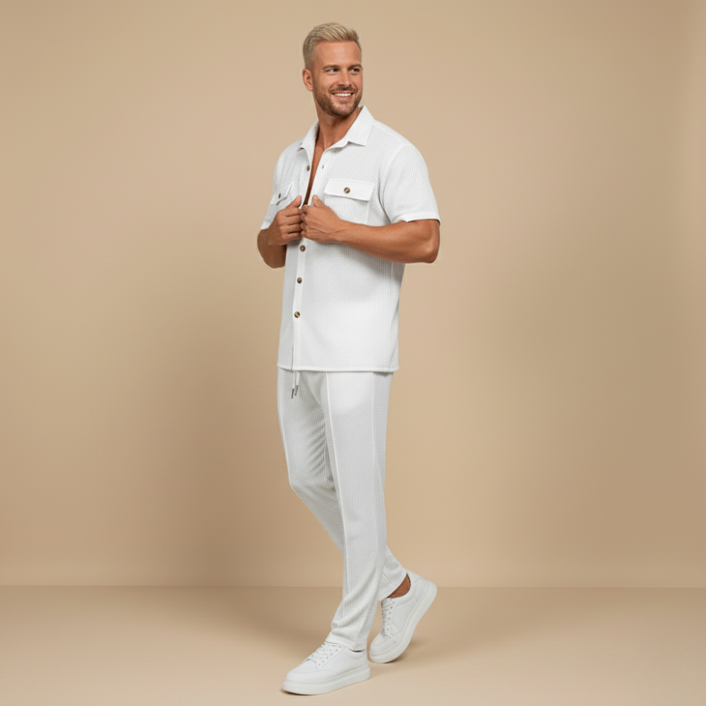 Wafelgebreid Shirt en Broek Tweedelige Set Jelle Jora Mode