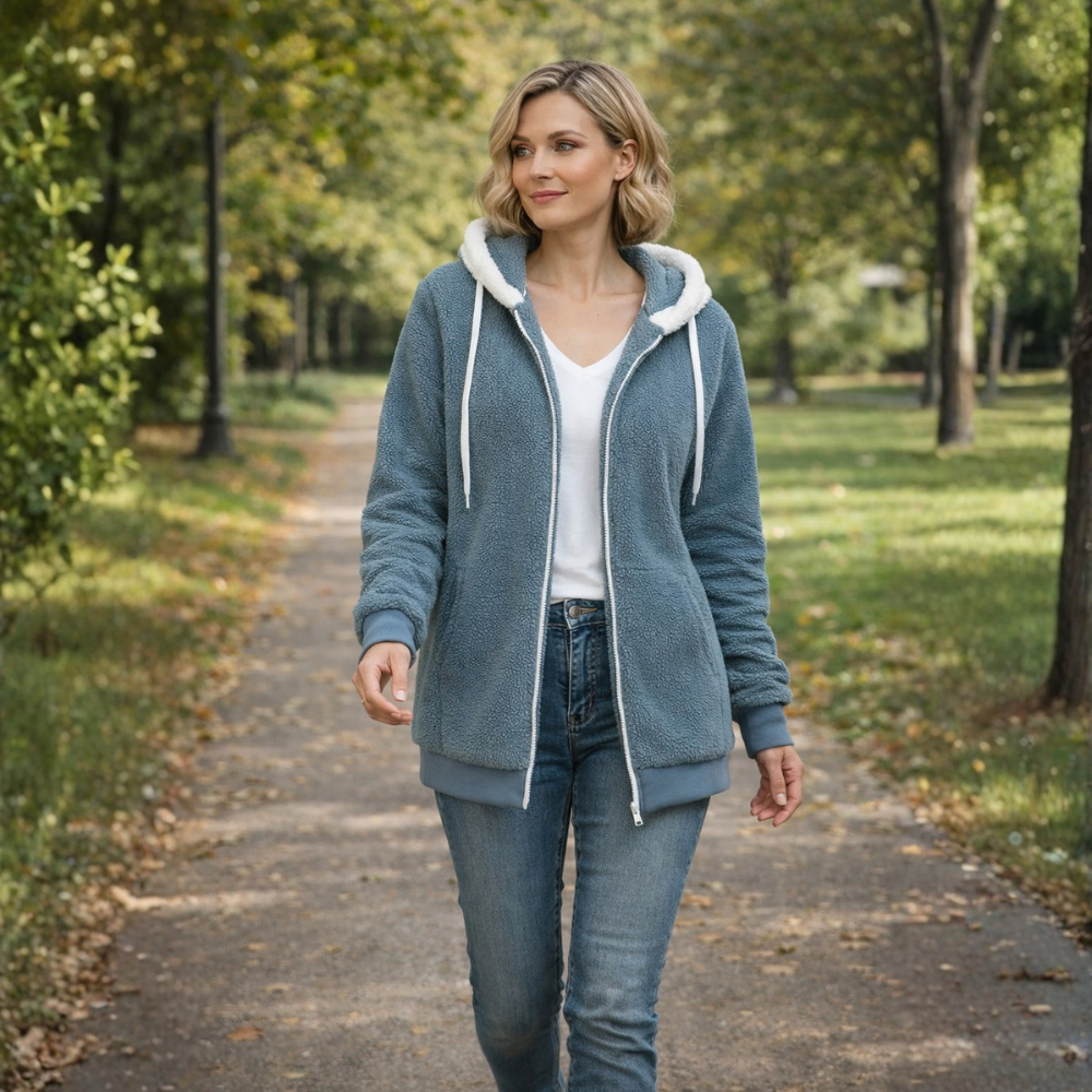 Losvallende fleece jas met capuchon voor dames Jelle Jora Mode
