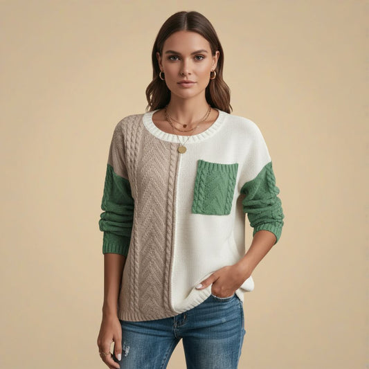 Casual O-hals Patchwork Gebreide Trui Jelle Jora Mode