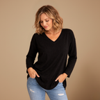 Dames ledigvallend casual t-shirt met lange mouwen en v-hals Jelle Jora Mode