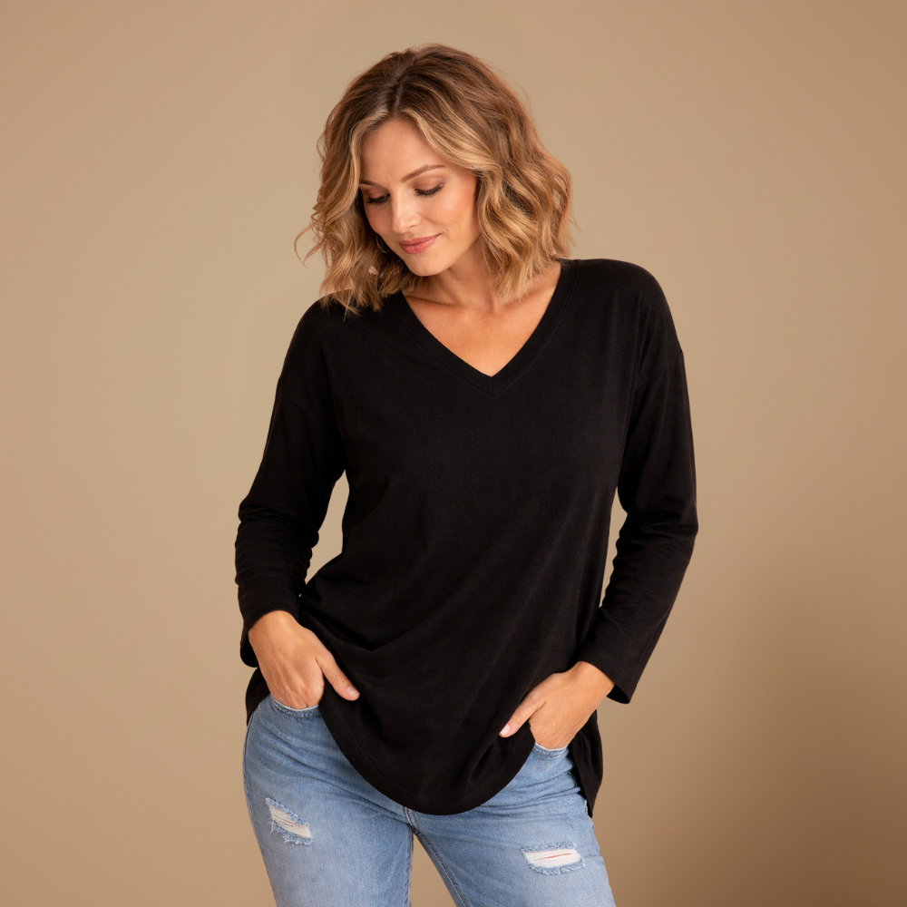 Dames ledigvallend casual t-shirt met lange mouwen en v-hals Jelle Jora Mode
