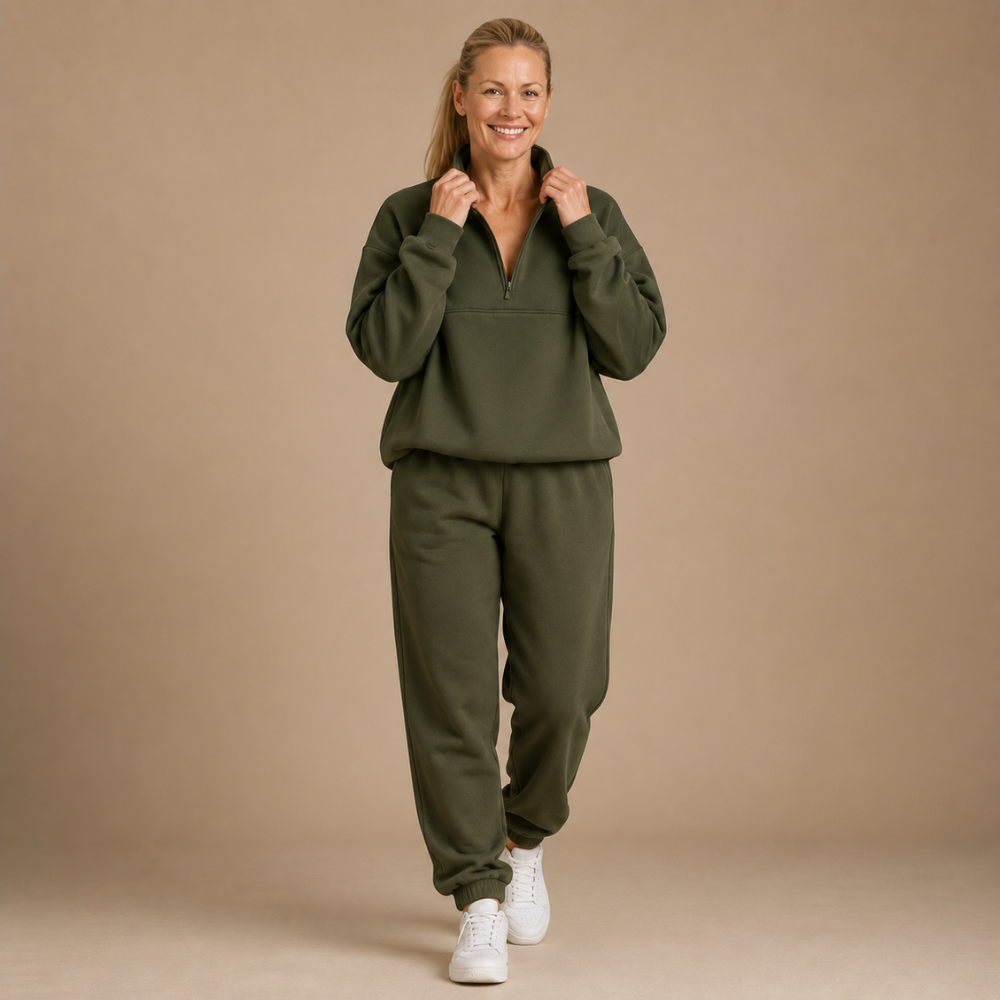 Dames casual sweatshirtset met halve rits Jelle Jora Mode