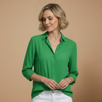 Dames losvallend effen overhemd met lange mouwen en knoopsluiting