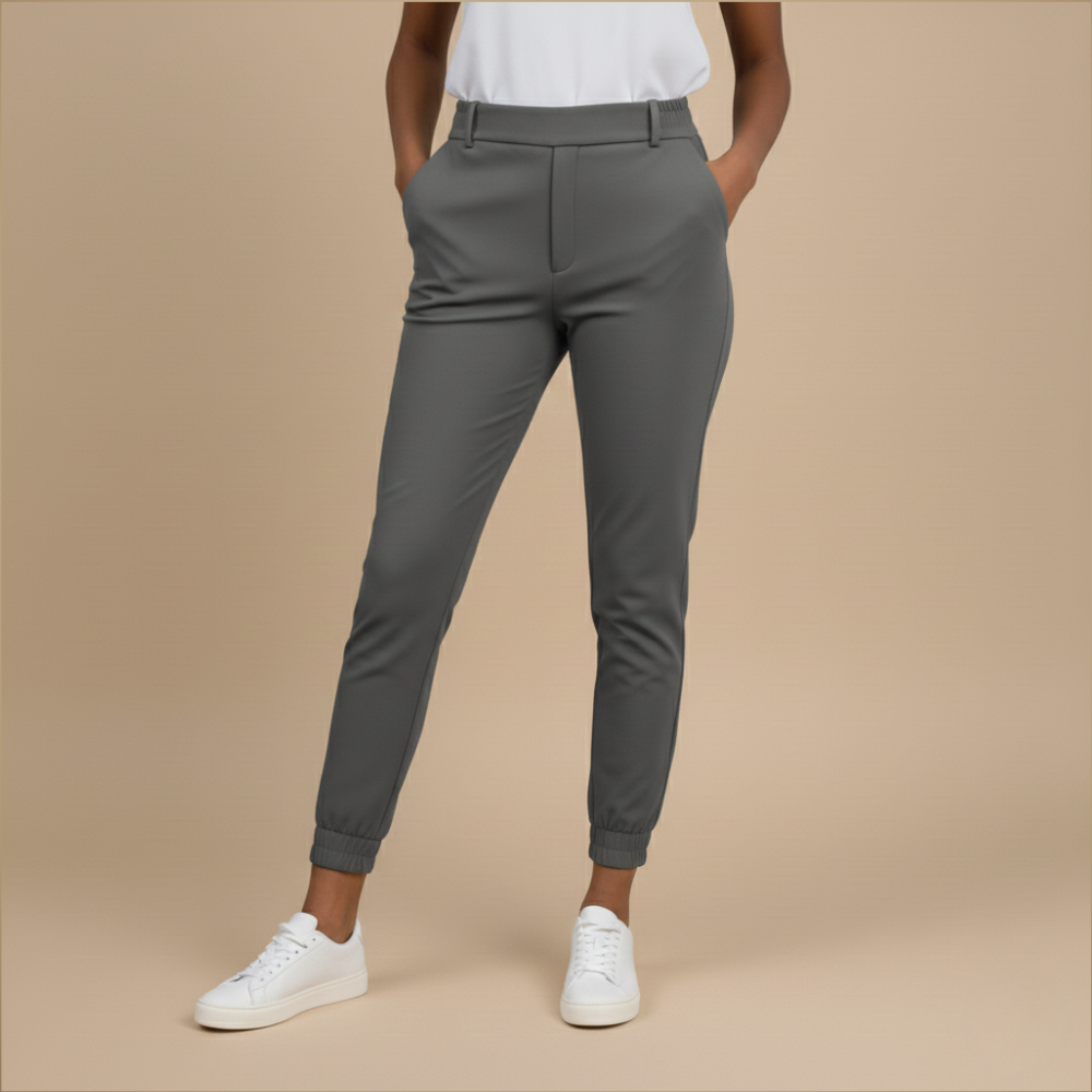 Slim fit joggingbroek met hoge taille en omslag voor dames Jelle Jora Mode