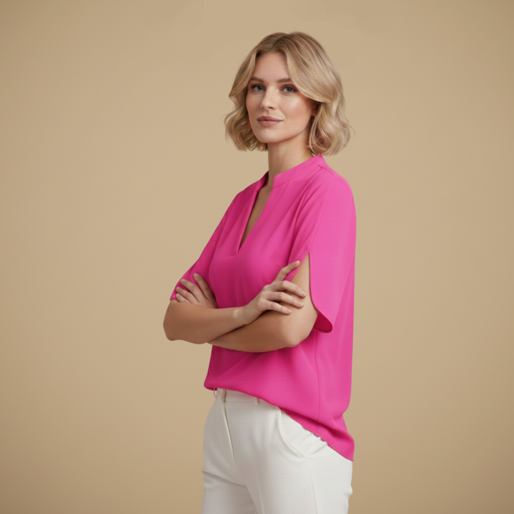 Casual damesblouse met V-hals en gesplitste mouwen Jelle Jora Mode