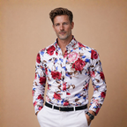 Heren shirt met bloemenprint lange mouwen en getailleerd model Jelle Jora Mode