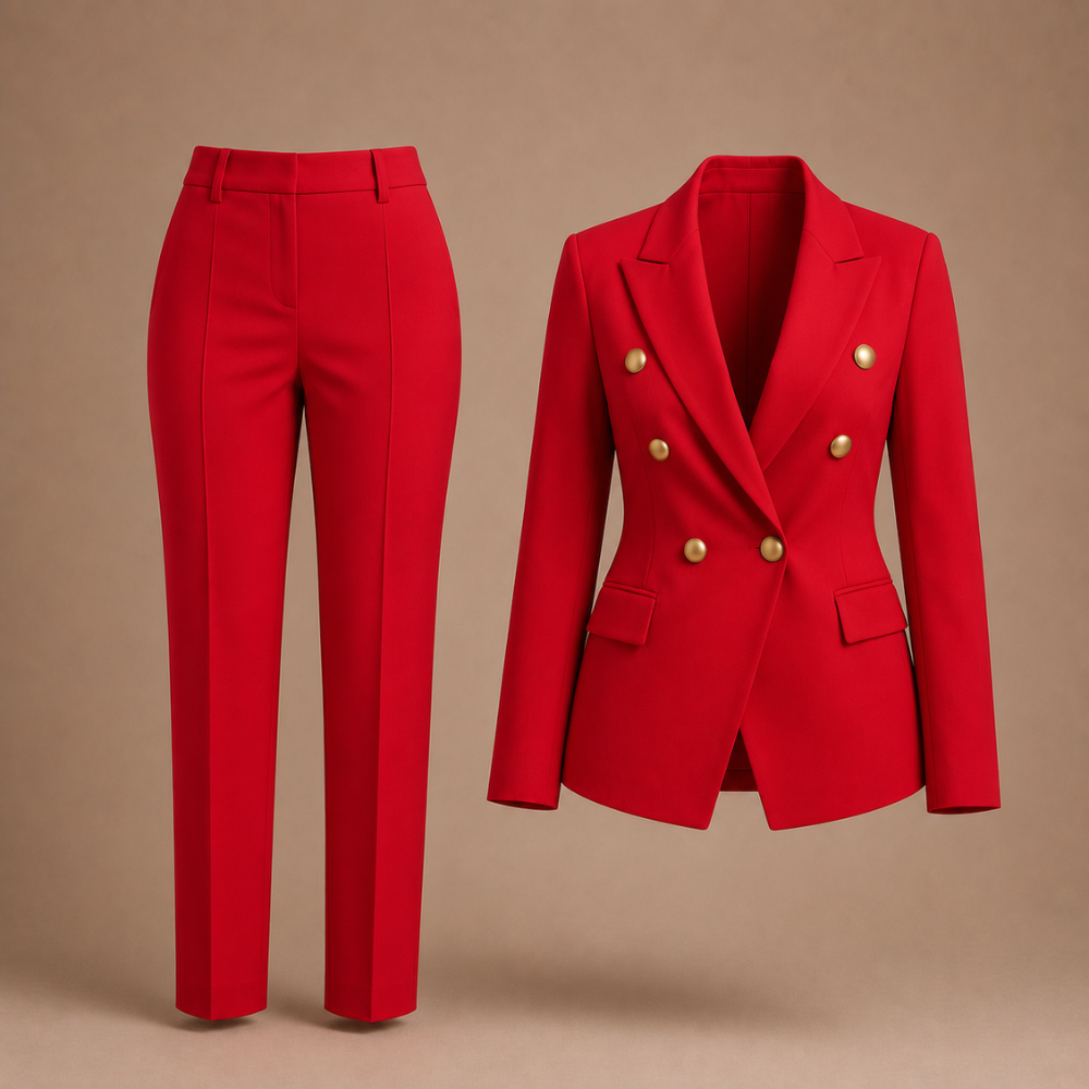 Dames elegant pak met broek en dubbele rij knopen Jelle Jora Mode