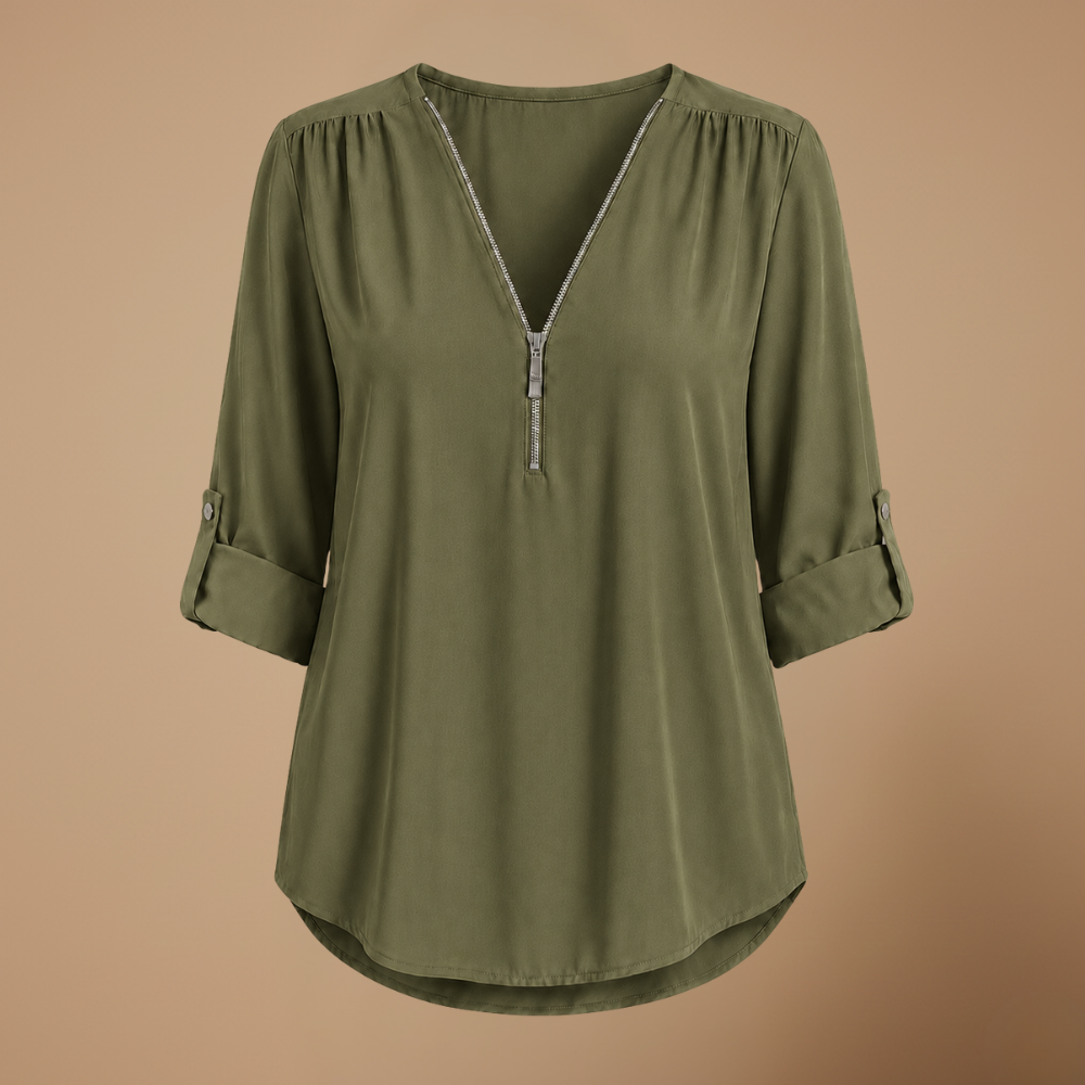 Dames blouse met V-hals en ritssluiting Jelle Jora Mode