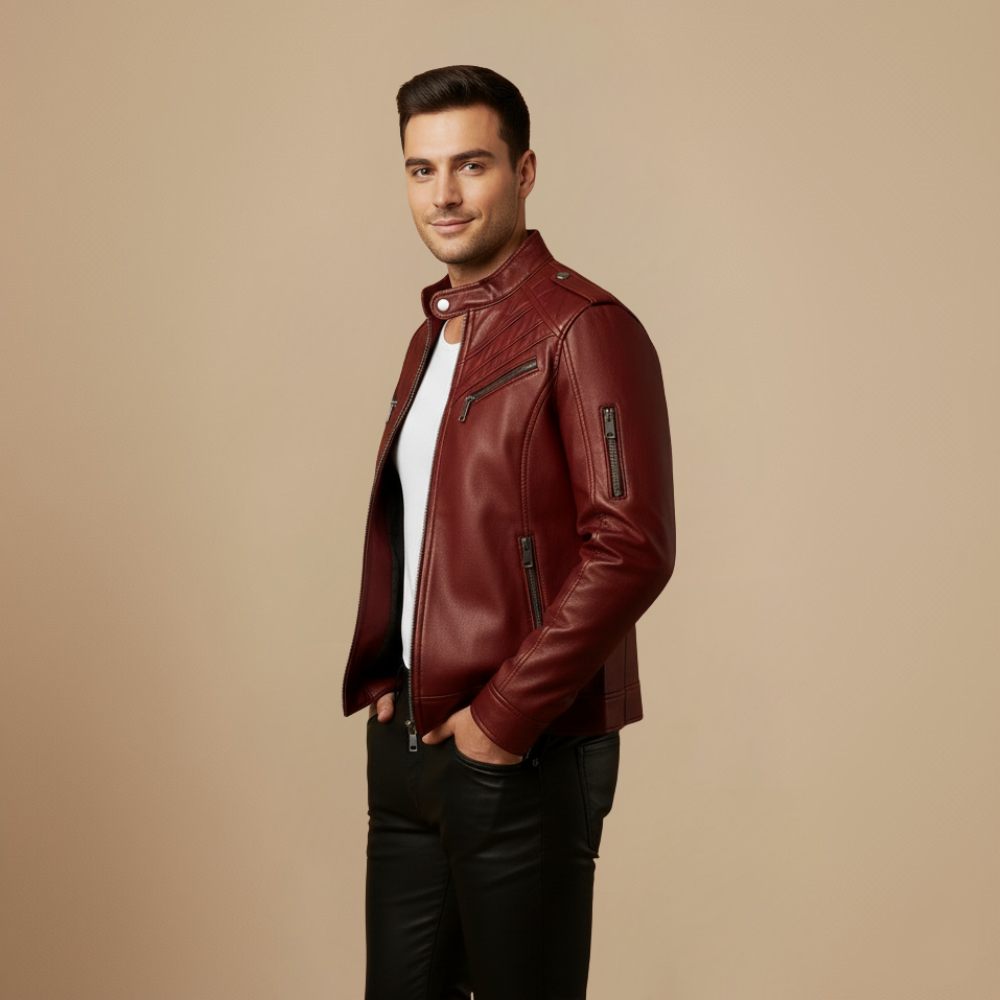 Slim Fit Biker Faux Leather Jacket voor Heren Jelle Jora Mode