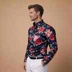 Heren shirt met bloemenprint lange mouwen en getailleerd model Jelle Jora Mode