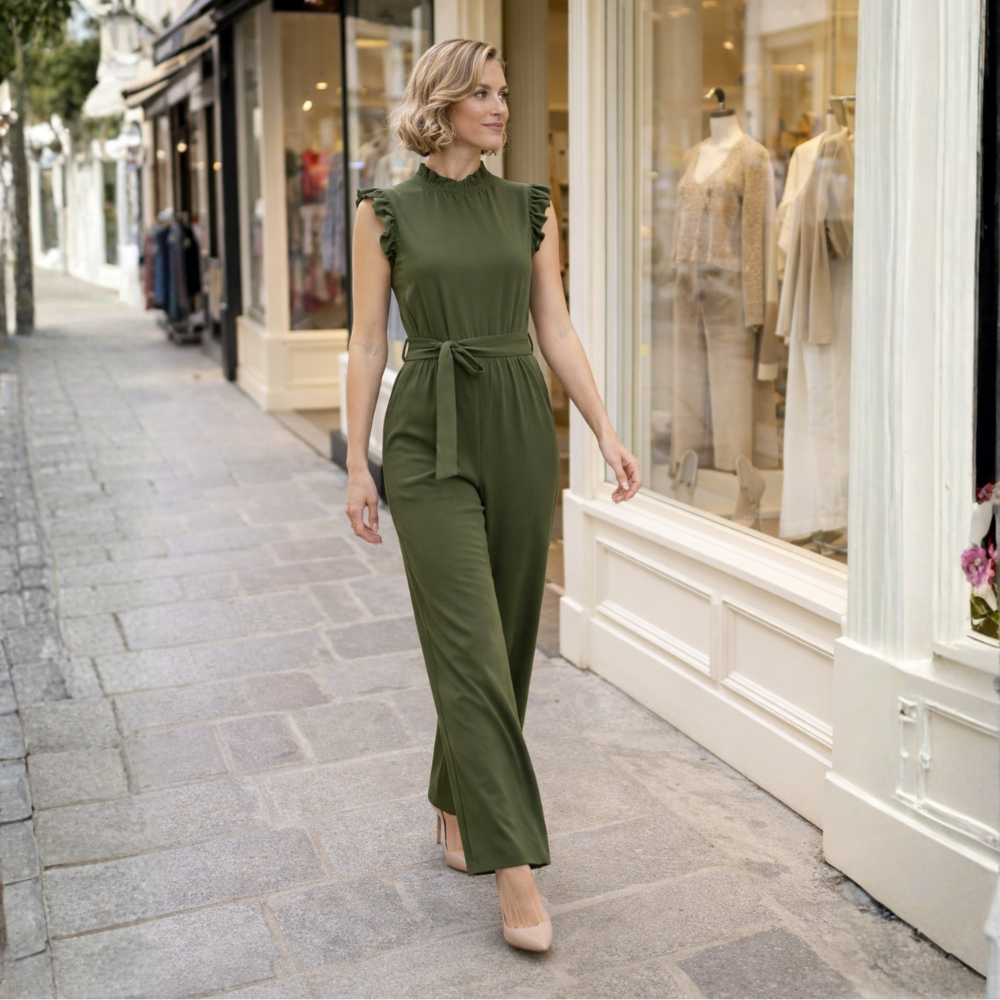 Dames elegante jumpsuit met taille riem en mouwloos ontwerp Jelle Jora Mode