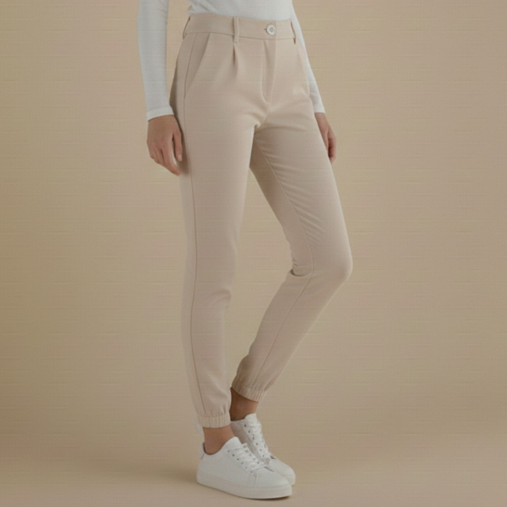 Slim fit joggingbroek met hoge taille en omslag voor dames Jelle Jora Mode