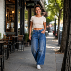 Damesjeans met wijde pijpen van stretchdenim Jelle Jora Mode