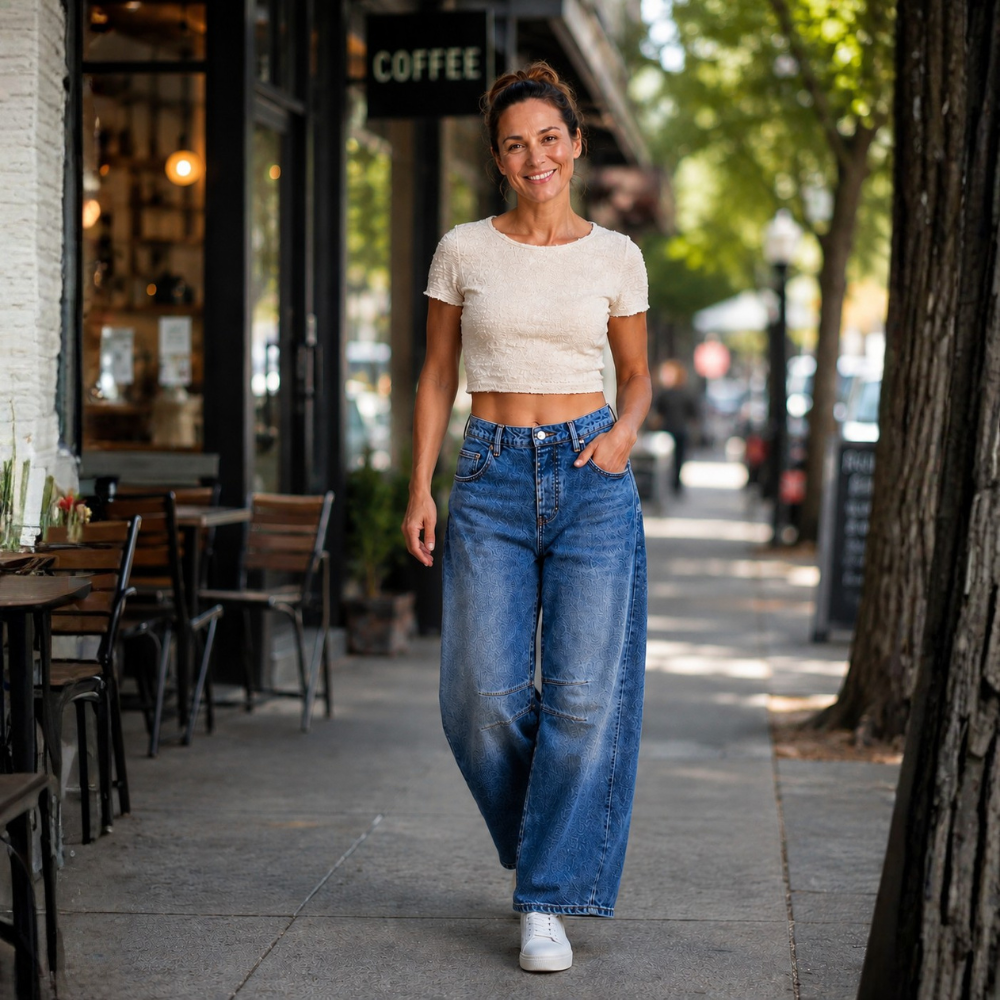 Damesjeans met wijde pijpen van stretchdenim Jelle Jora Mode
