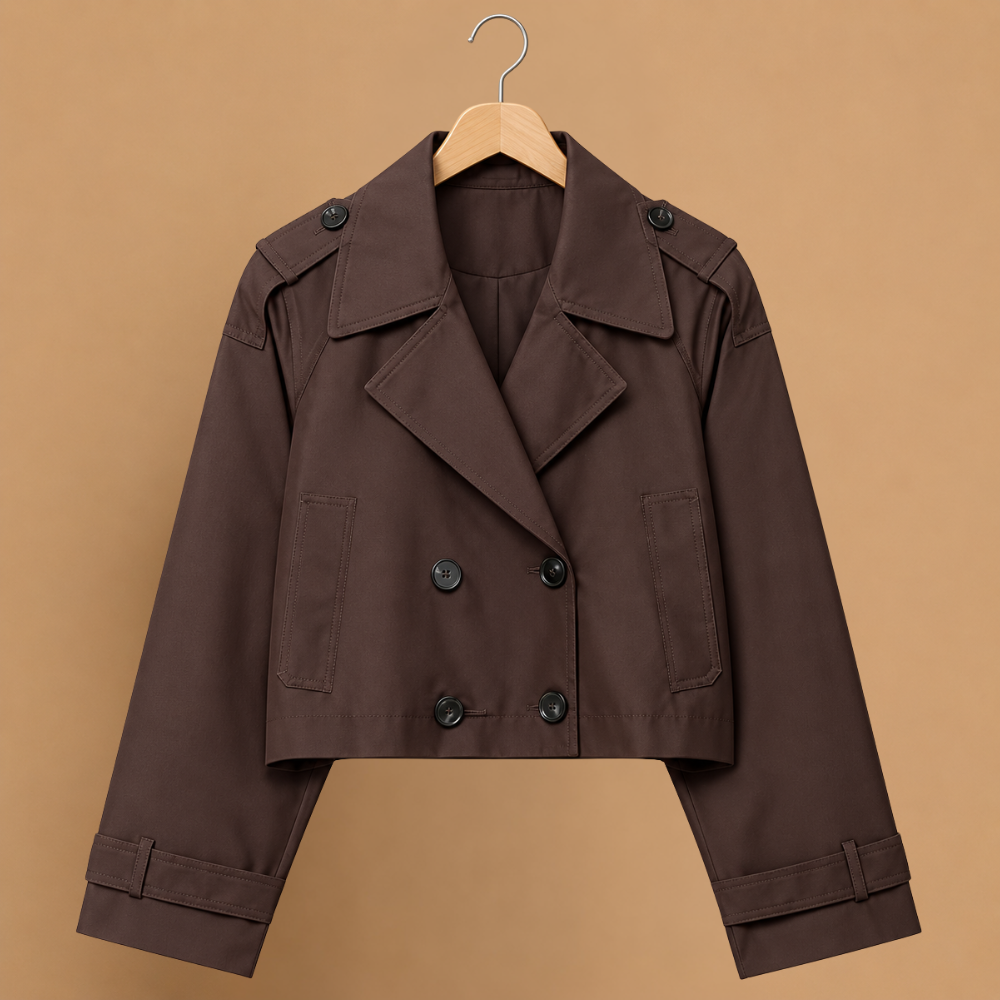 Dames korte trenchcoat met dubbele knoopsluiting Jelle Jora Mode