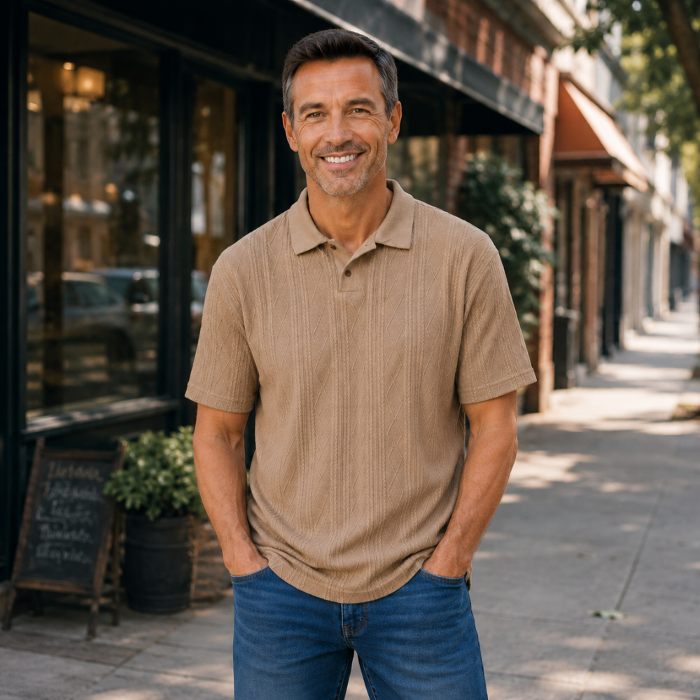 Heren casual poloshirt met korte mouwen en structuur Jelle Jora Mode