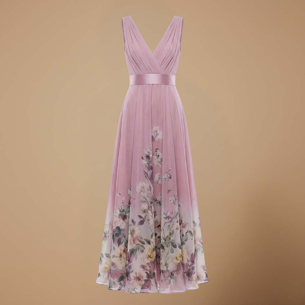 Dames bloemenprint maxi-jurk met v-hals ontwerp Jelle Jora Mode