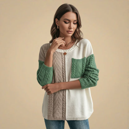 Casual O-hals Patchwork Gebreide Trui Jelle Jora Mode