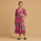 Damesmidi-jurk met bloemenprint en V-hals Jelle Jora Mode