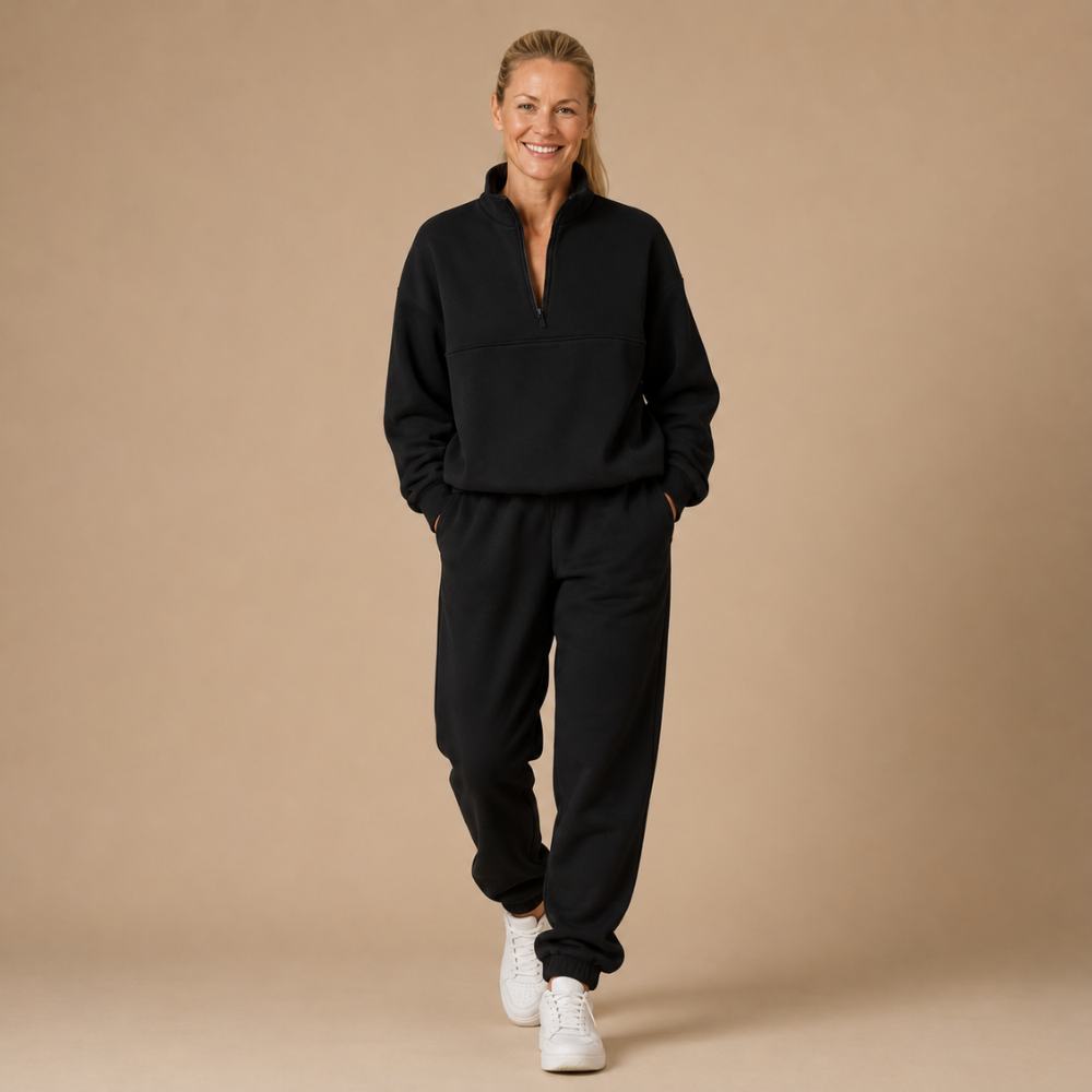 Dames casual sweatshirtset met halve rits Jelle Jora Mode