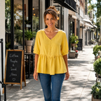 Damesblouse met losse pasvorm en driekwartmouwen Jelle Jora Mode