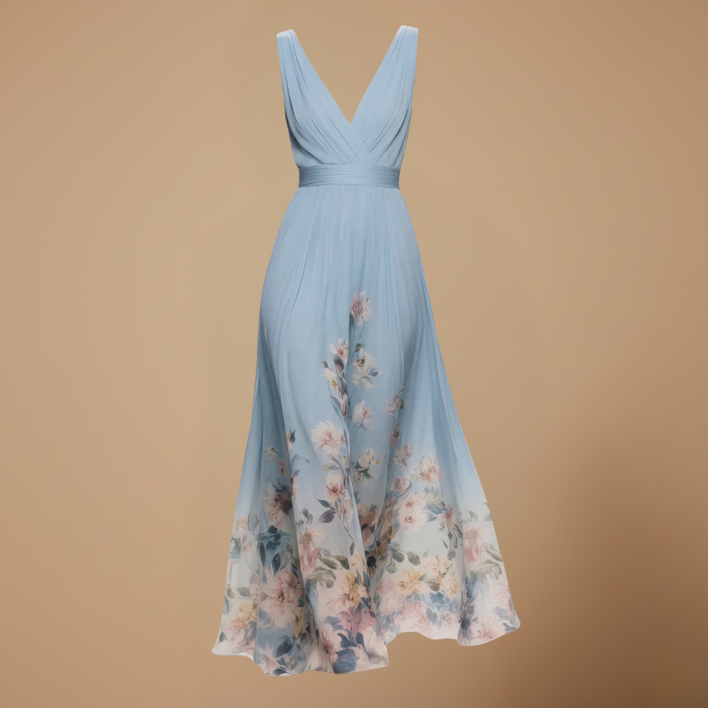 Dames bloemenprint maxi-jurk met v-hals ontwerp Jelle Jora Mode
