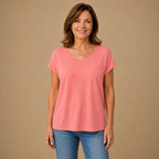 Casual dames top met V-hals en korte mouwen voor de zomer Jelle Jora Mode