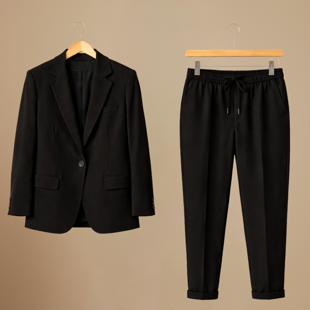 Effen kleurige kantoorpak blazer en joggingbroek set Jelle Jora Mode