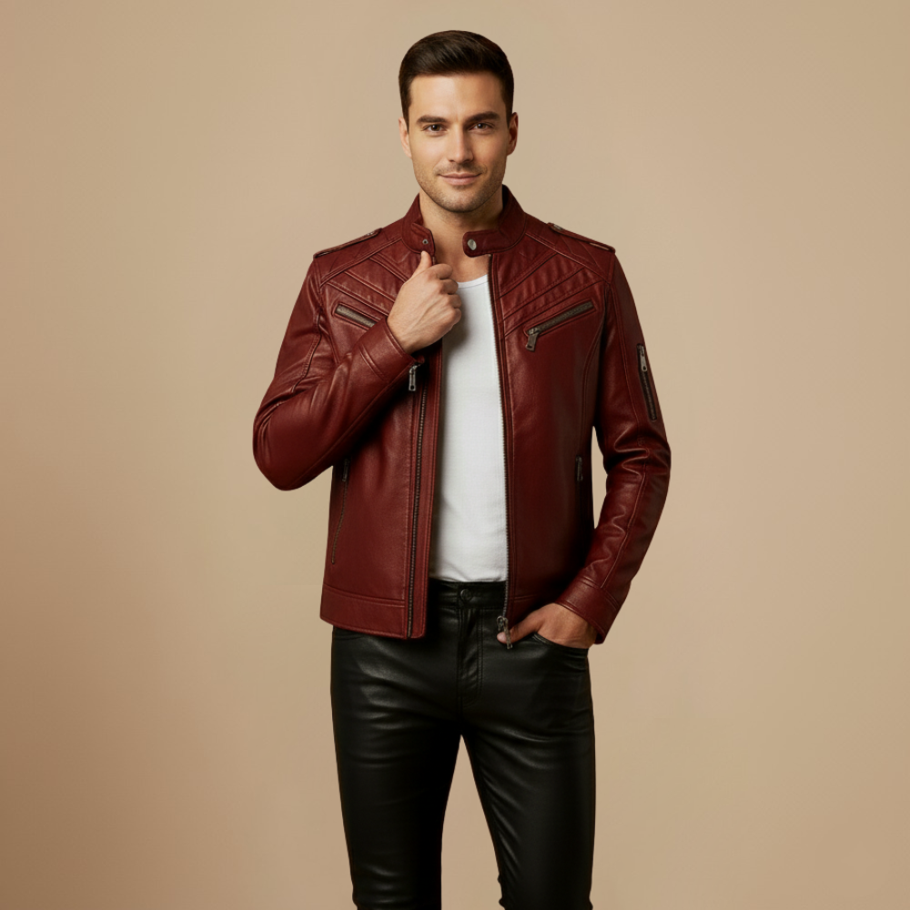 Slim Fit Biker Faux Leather Jacket voor Heren Jelle Jora Mode