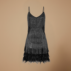 Dames slim fit mini jurk met kwastjes en pailletten Jelle Jora Mode