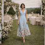 Dames bloemenprint maxi-jurk met v-hals ontwerp Jelle Jora Mode